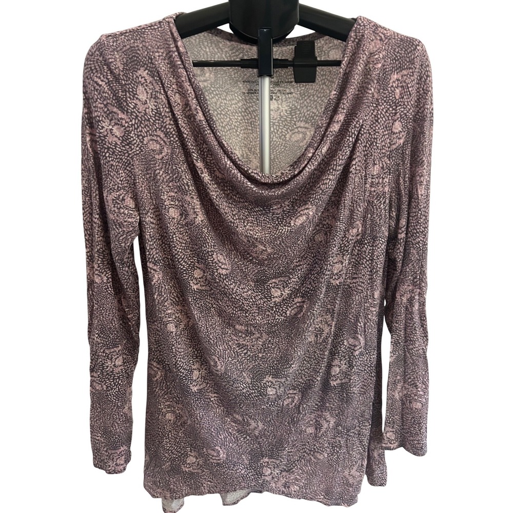 Jockey Thermals Women's Long Sleeve Cowl Neck Thermal Top LG Pink and Gray Print